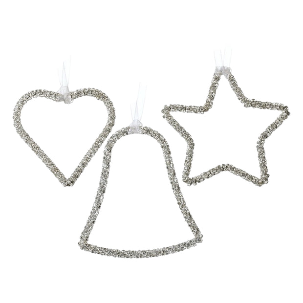 Hanging Beaded Silver Ornament