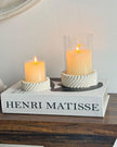 Neutral textured hurricane candle holder by Satchville, perfect for home decor with a stylish, frosted glass design.
