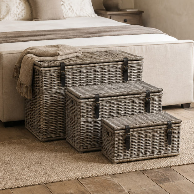 Natural Kubu Rattan Strapped Basket Storage Trunks