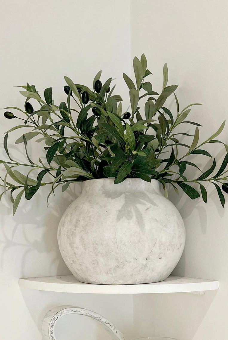 Darcy Stone concrete medium vase by Hill Interiors, showcasing a modern, textured stone finish and versatile vase design.