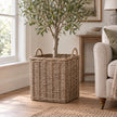 Hill Interiors Burley Rattan Square Storage Basket for home decor, featuring woven rattan design and sturdy square shape.