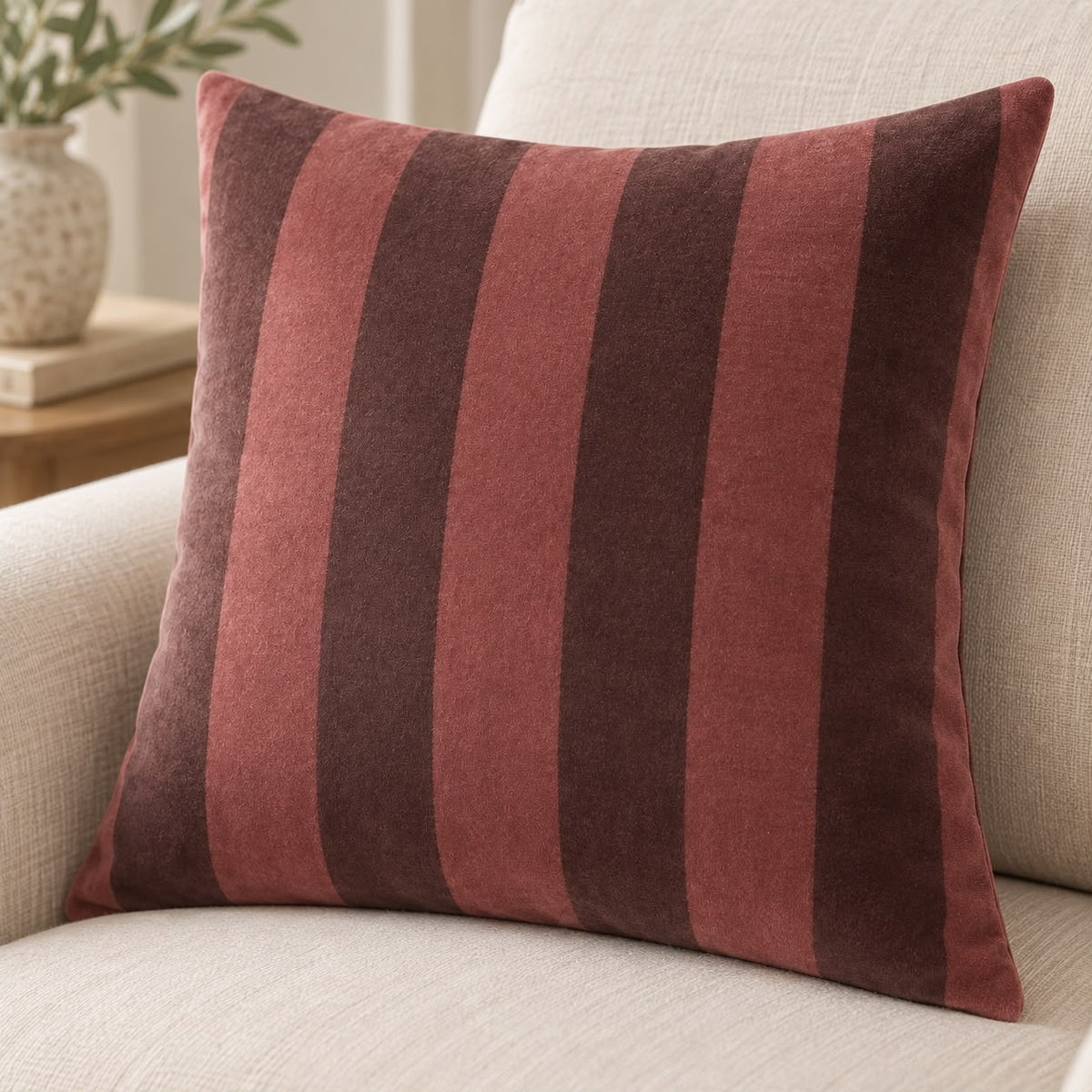 Burgundy Stripe Jacquard Velvet Cushion Cover