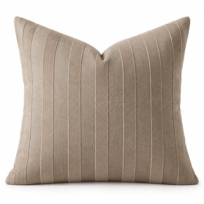 Beige Textured Stripe Velveteen Cushion Cover