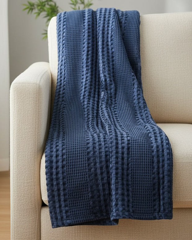 Navy Blue Waffle Throw