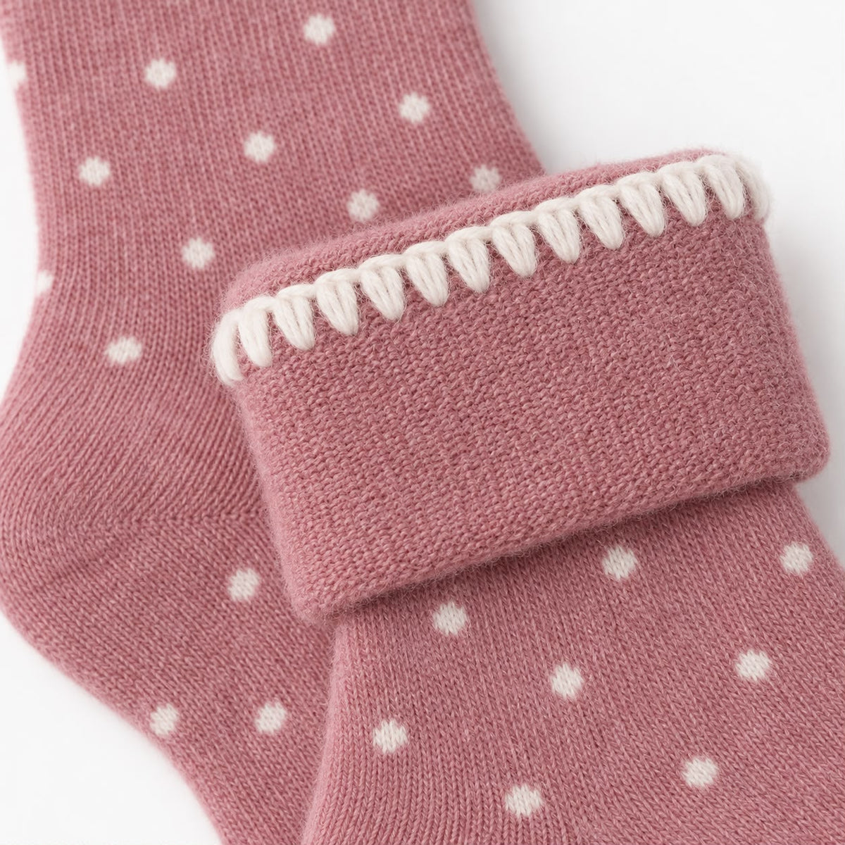 Super Cosy Fluffy Cuff Socks - Pink Dots