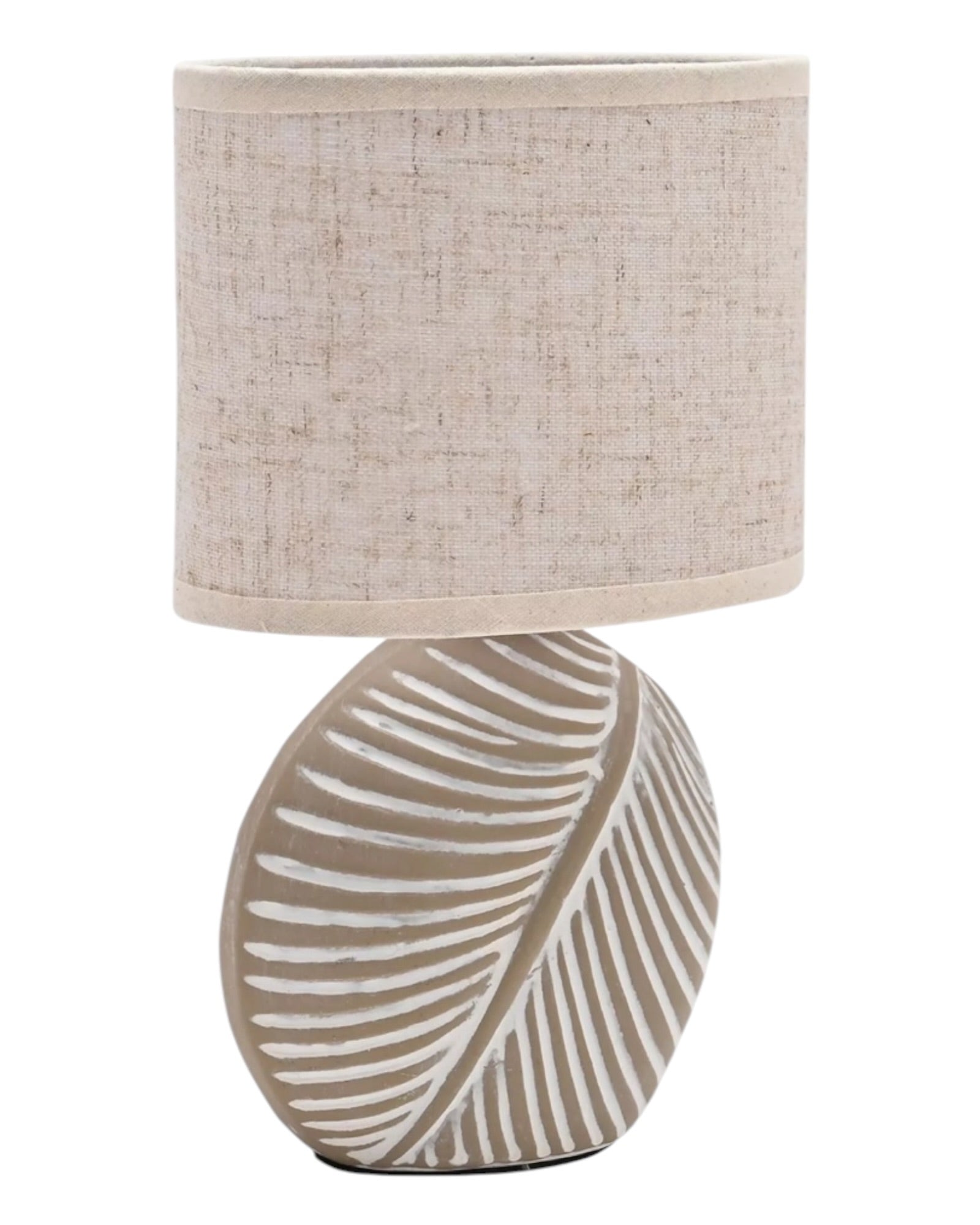 Stone Leaf Table Lamp with Beige Linen Shade