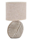 Stone Leaf Table Lamp with Beige Linen Shade