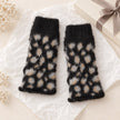 Black Leopard Fluffy Knit Fingerless Gloves