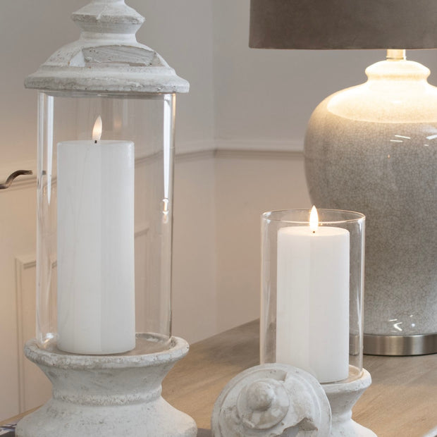 Stone lidded hurricane candle lantern from Hill Interiors, featuring a rustic design perfect for home decor accents.