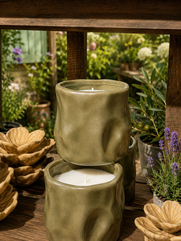 Olive Green Sculpted Candle