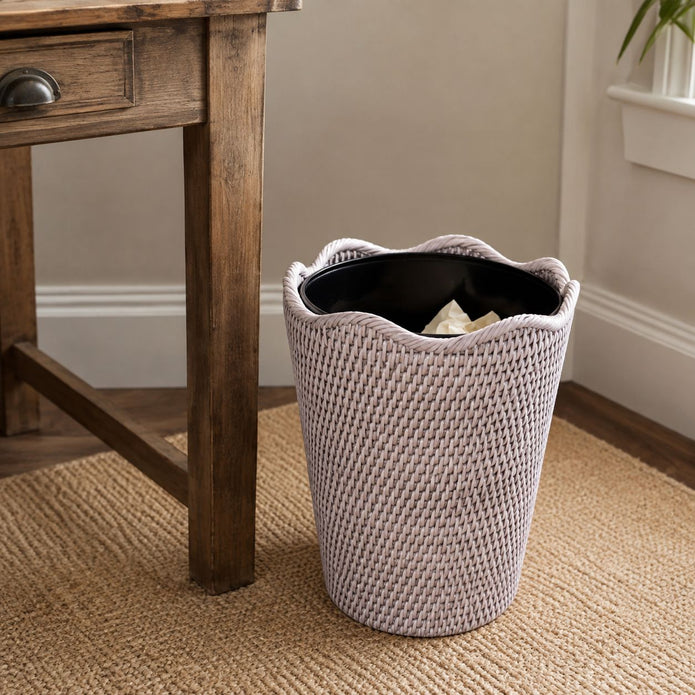 Rattan Round Lined Waste Paper Bin - PRE ORDER MID OCTOBER DELIVERY