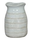 White ceramic vase with wide neck and textured surface, designed by Hill Interiors for decorative use.