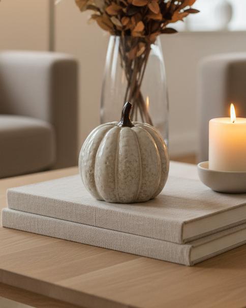 Neutral Ceramic Pumpkin Decor