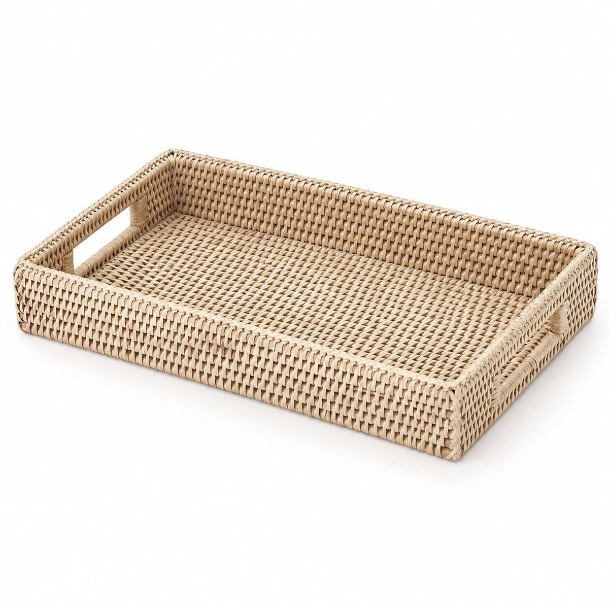 Small Wickham Rattan Rectangular Tray by Pagan, ideal for home decor, featuring woven rattan with natural earthy tones.