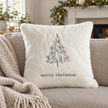 Cream Embroidered Fluffy Christmas Tree Cushion Cover