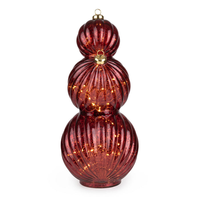 Burgundy light-up LED stacking glass baubles for Christmas decor, illuminated with colorful interior lights, by Candlelight Products Ltd.