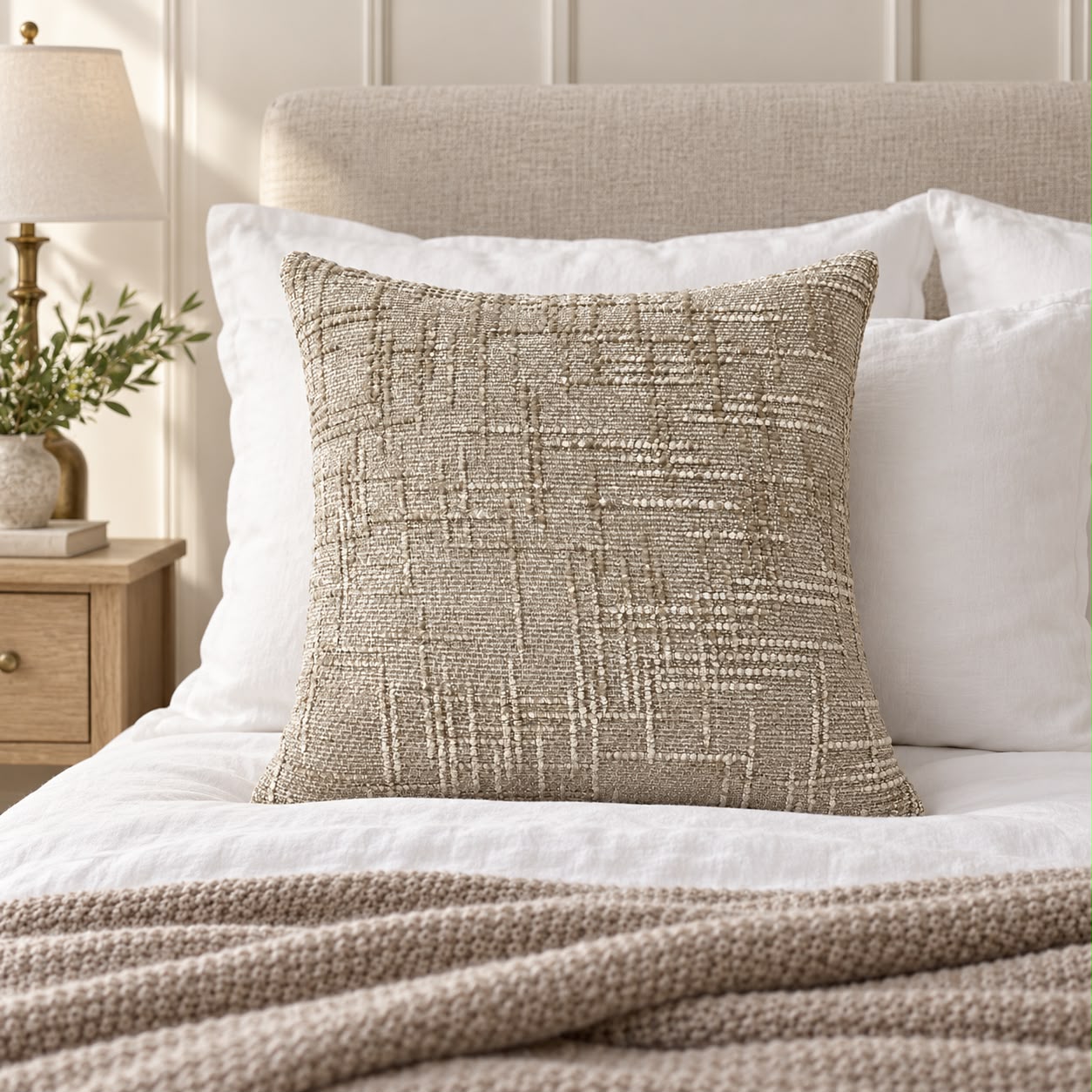 Beige Chenille Textured Cushion Cover