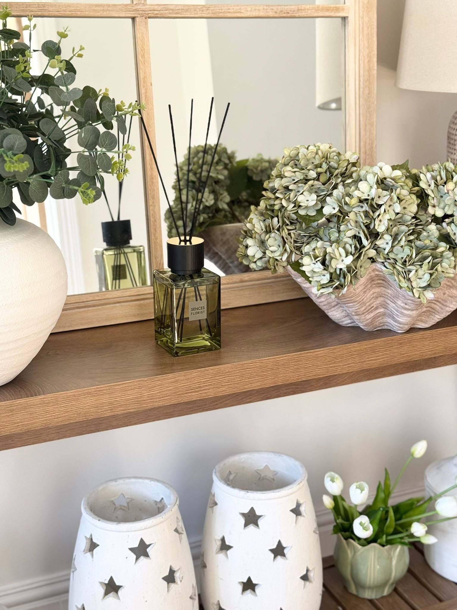 A large matte neutral stone clam shell bowl by Hill Interiors, perfect for home decor display or centerpiece.