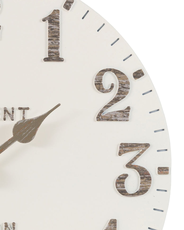 Thomas Kent 6-inch Arabic Mantle Clock in limestone finish, vintage-style clock with clear Arabic numerals and classic design.