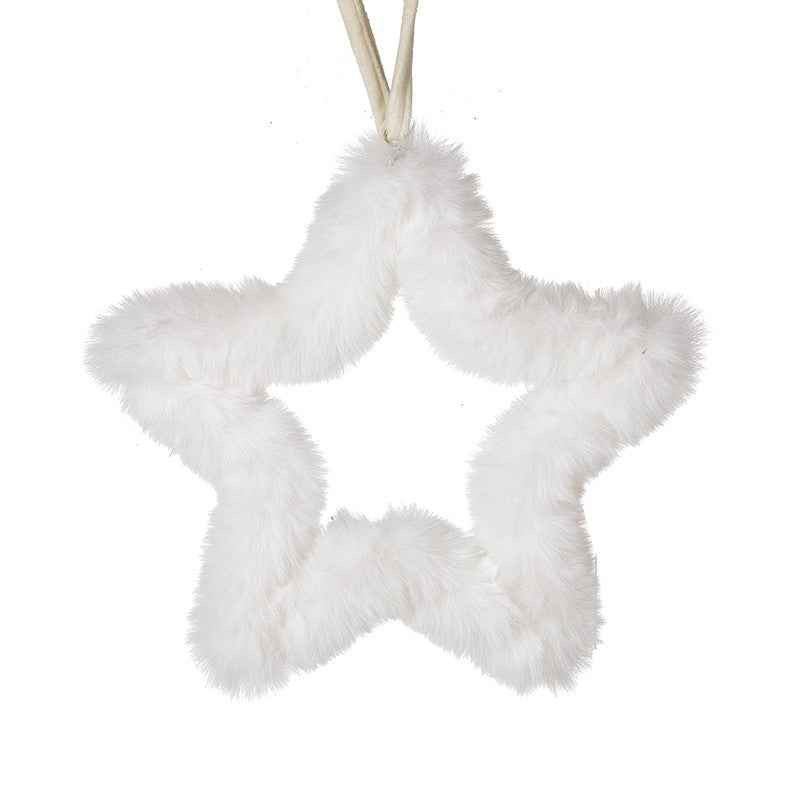 Fluffy Hanging White Star, large fluffy white outline star against white