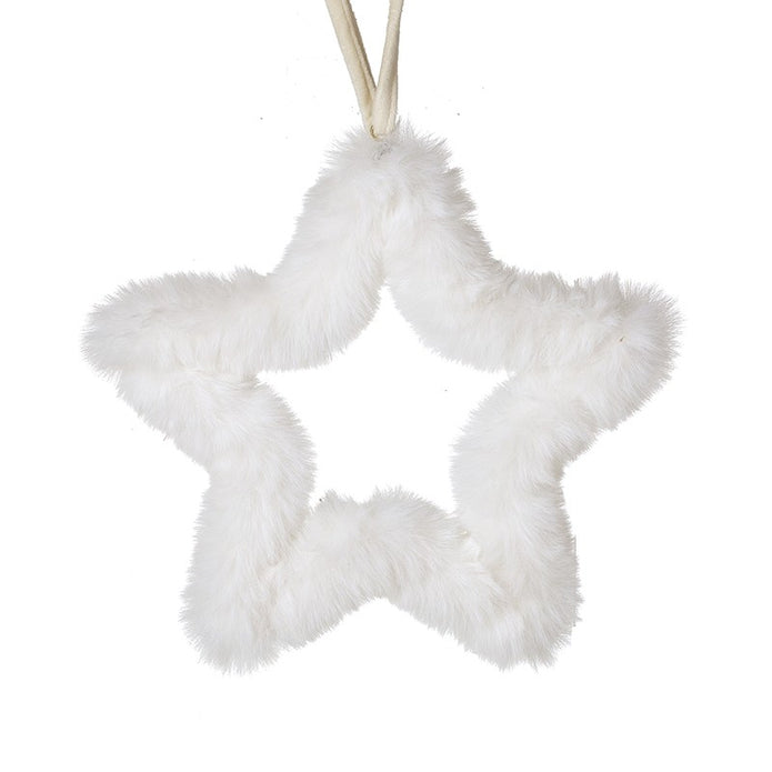 Fluffy Hanging White Star, large fluffy white outline star against white