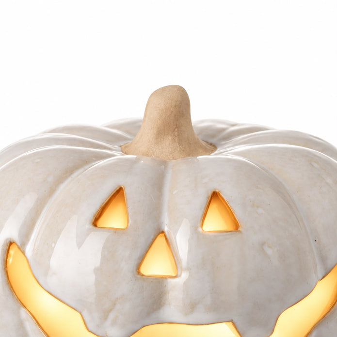 Neutral Ceramic LED Light Up Pumpkin Face
