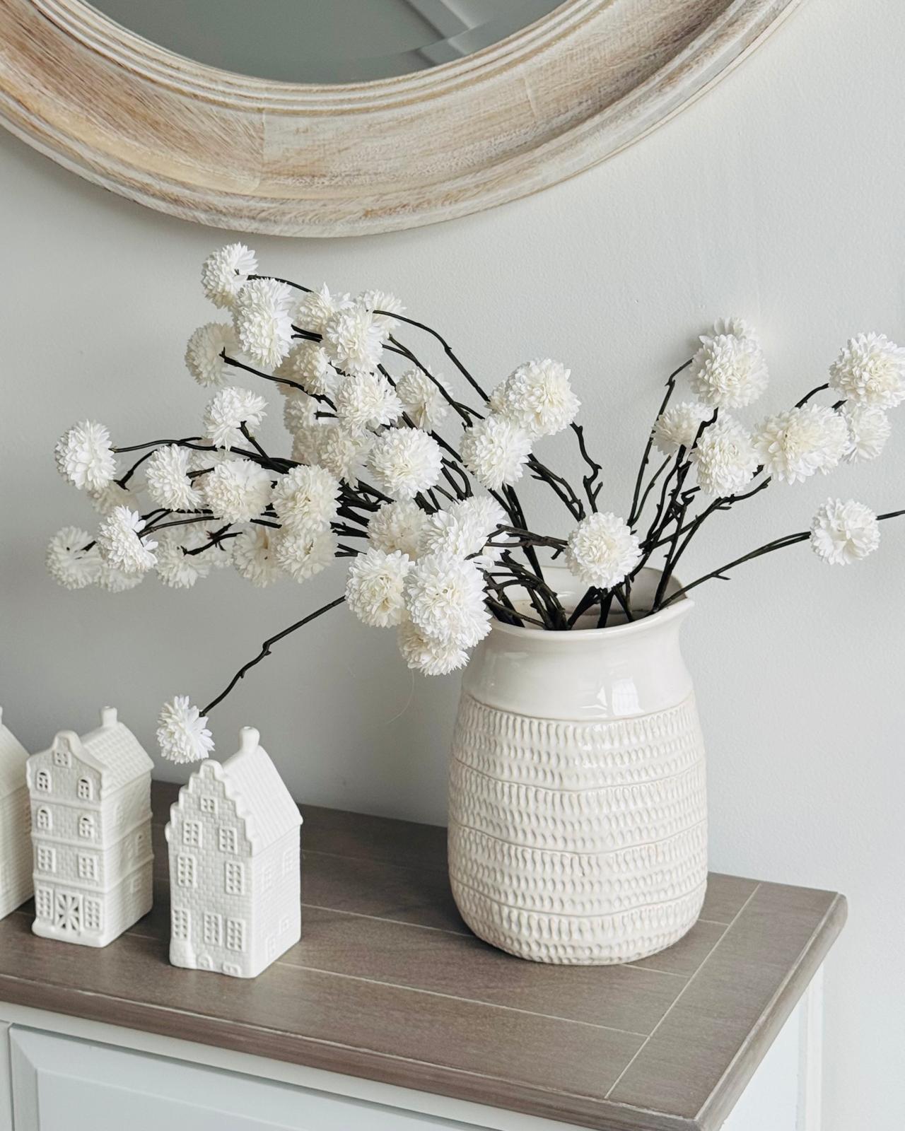 Artificial Luxury White Pom Pom Flower Stems - Set Of Five