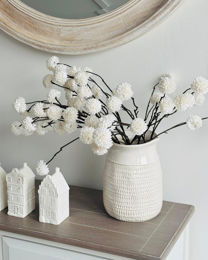 Artificial Luxury White Pom Pom Flower Stems - Set Of Five