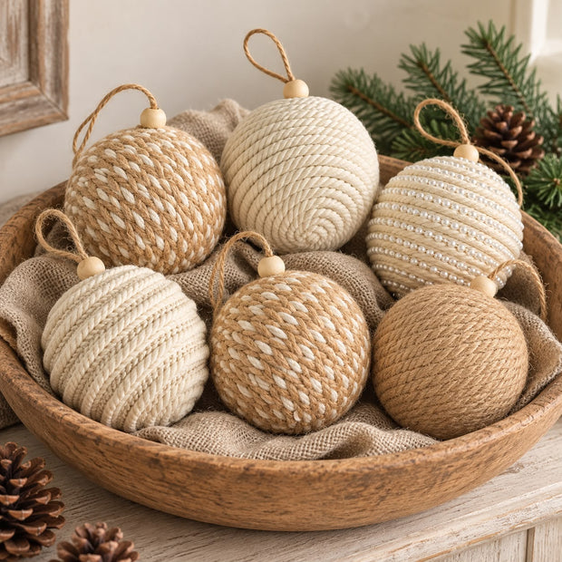 Neutral Beige and Cream Rustic Rope Bauble