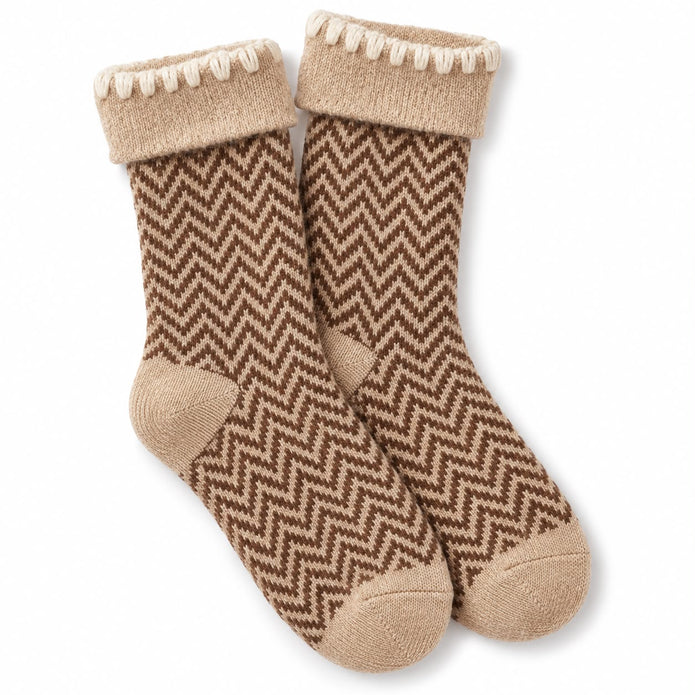 Cosy Cuff Socks - Beige Herringbone