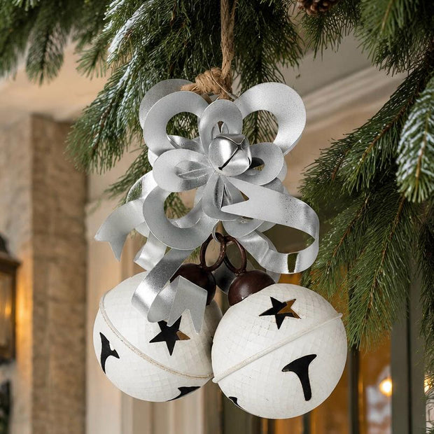 Large Hanging White Bells Garland With Silver Bow