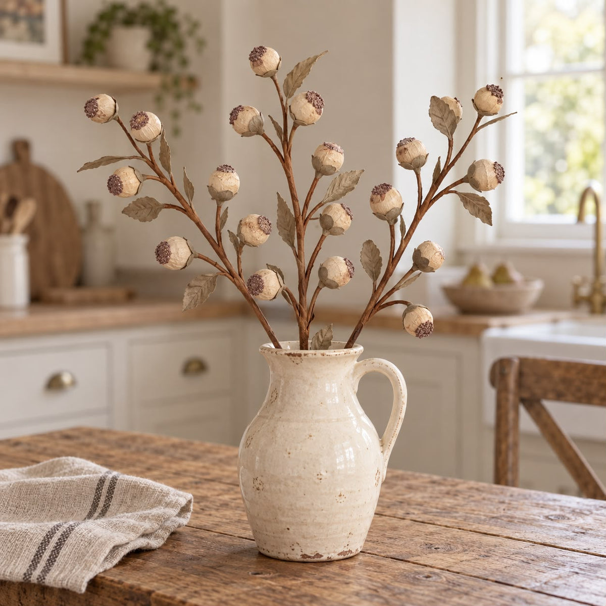 Artificial Beige Berry Stem