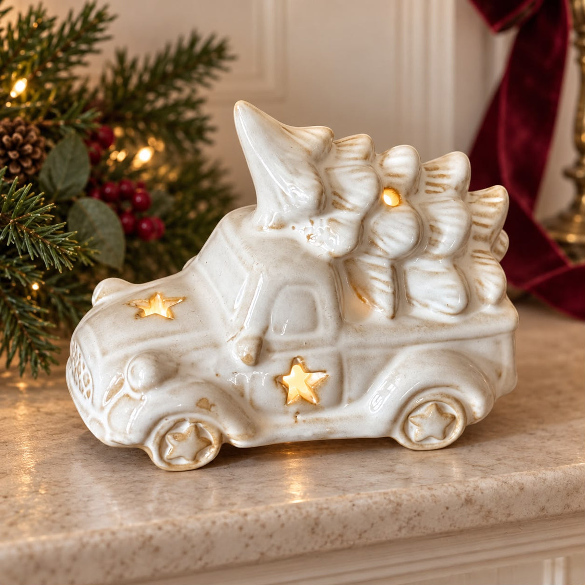 White LED Light Up Christmas Tree Car