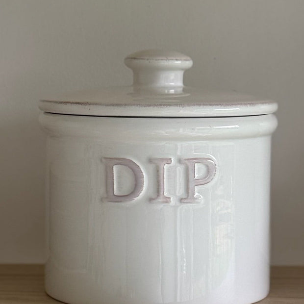 White ceramic stoneware dip jar from Coach House, ideal for kitchen and dining table use, with a smooth, glazed finish