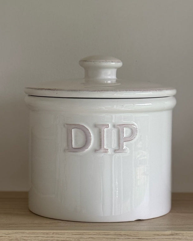 White ceramic stoneware dip jar from Coach House, ideal for kitchen and dining table use, with a smooth, glazed finish