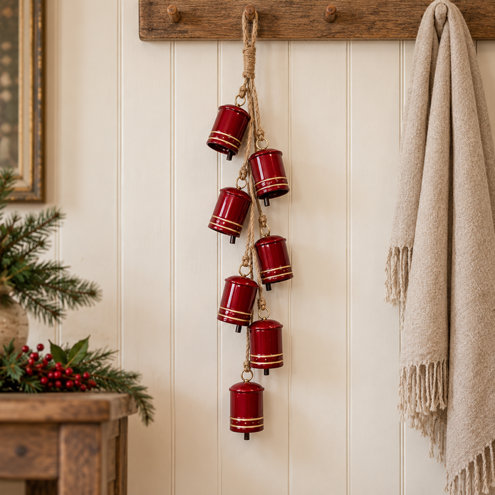 Metal Glossy Red 7 Cowbell Hanging Garland