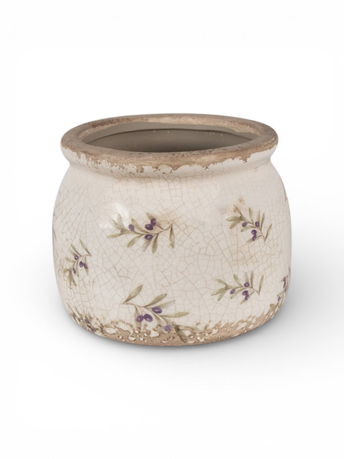 Beige ceramic olives wide planter by Clayre & Eef, stylish home decor piece with decorative olive design.