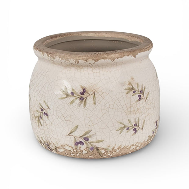 Beige ceramic olives wide planter by Clayre & Eef, stylish home decor piece with decorative olive design.