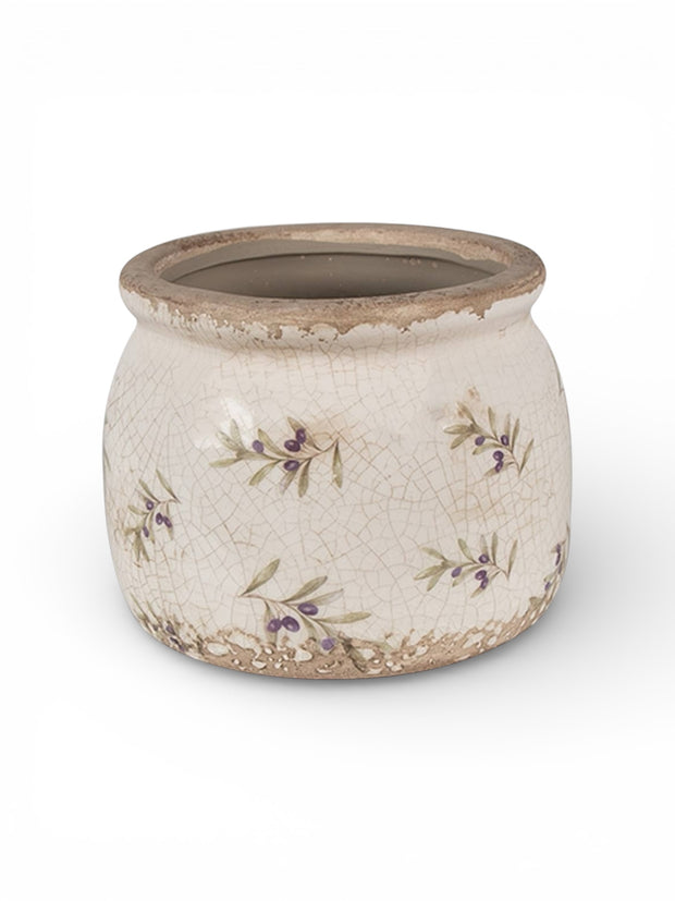 Beige ceramic olives wide planter by Clayre & Eef, stylish home decor piece with decorative olive design.