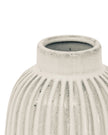 Hill Interiors Monte Medium Ribbed Vase, ceramic with textured ribbed design, neutral color, standing on a wooden surface.