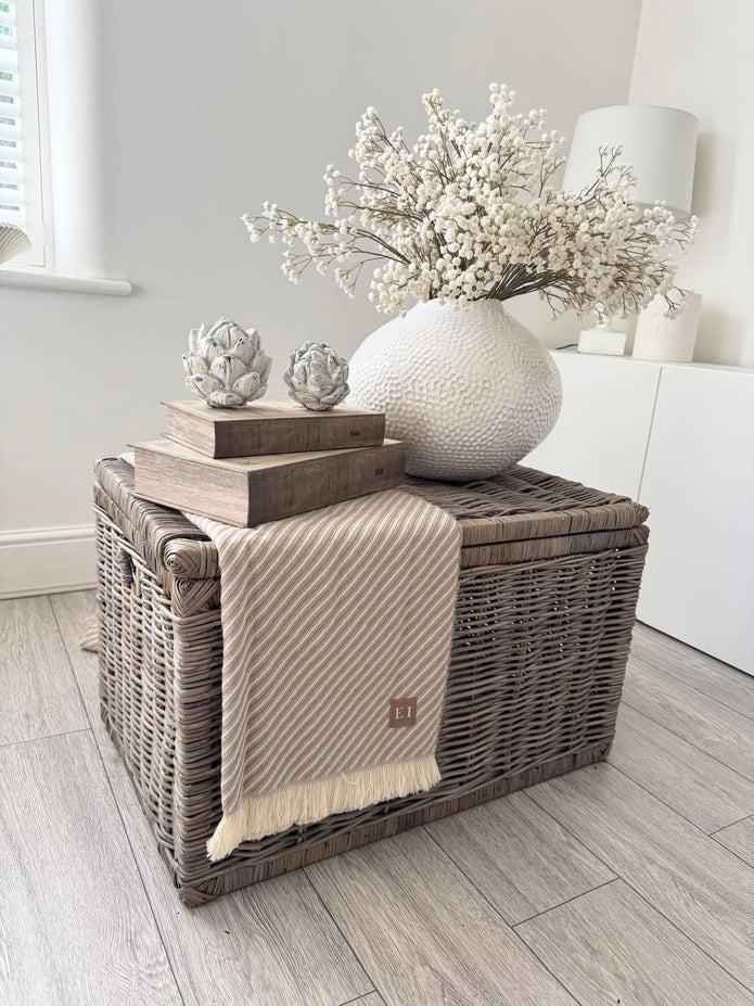 Beige Striped Throw Blanket
