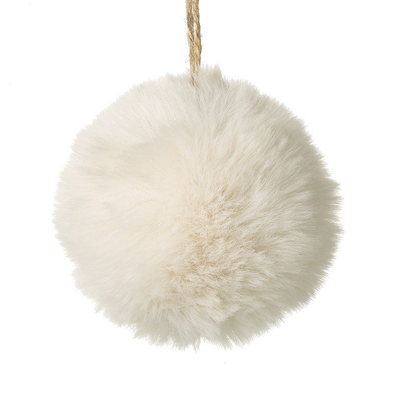 Cream Fluffy Hanging Fur Snowball, cream fluffy snowball shown alone against white