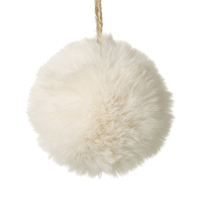 Cream Fluffy Hanging Fur Snowball, cream fluffy snowball shown alone against white
