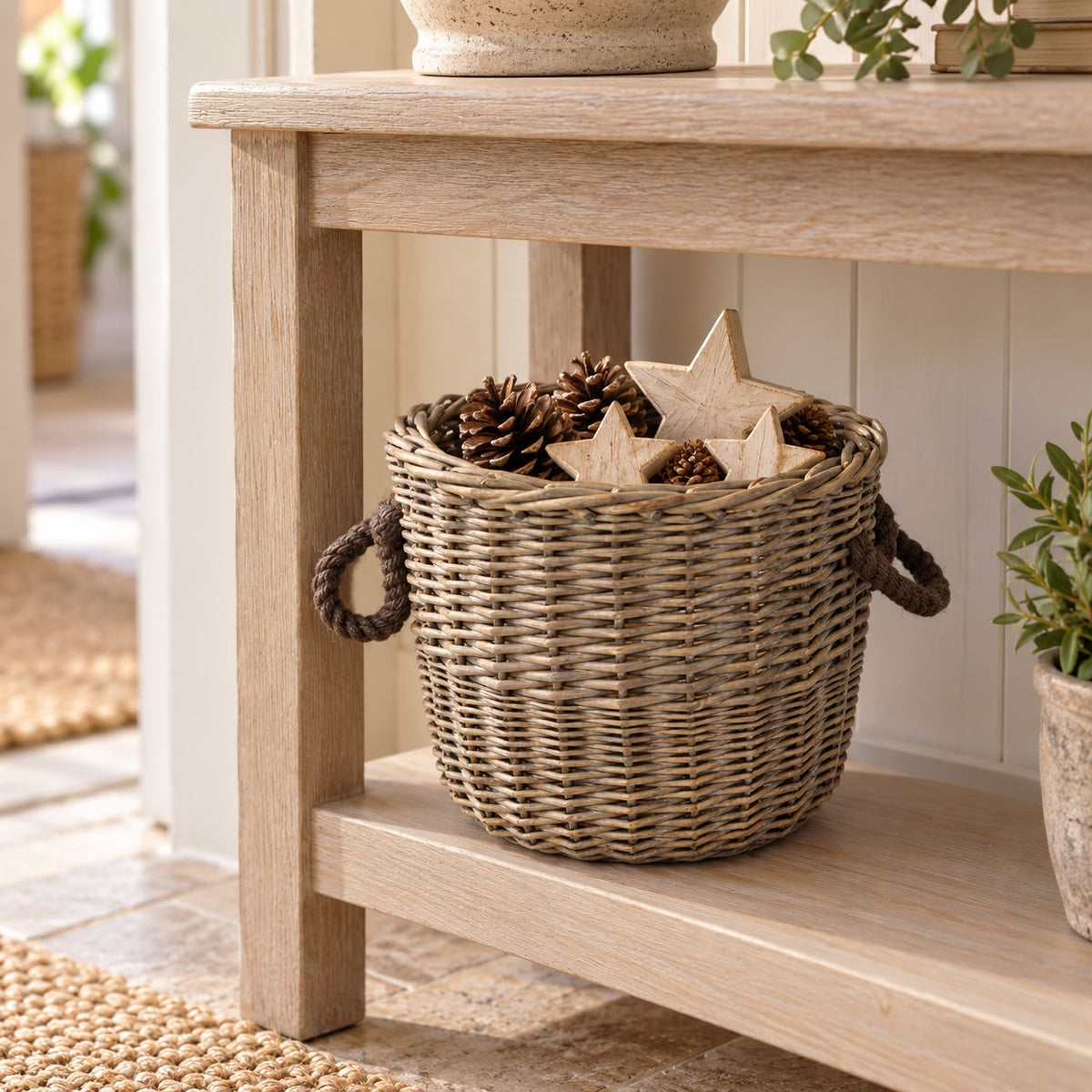 Burley Round Small Basket with Rope Handles