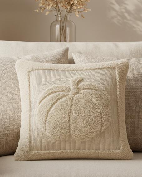 Cream Fluffy Large Pumpkin Cushion Cover