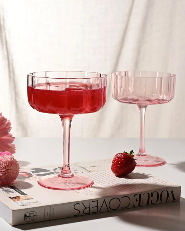 Blush Pink Scalloped Cocktail Glasses - Set Of Two