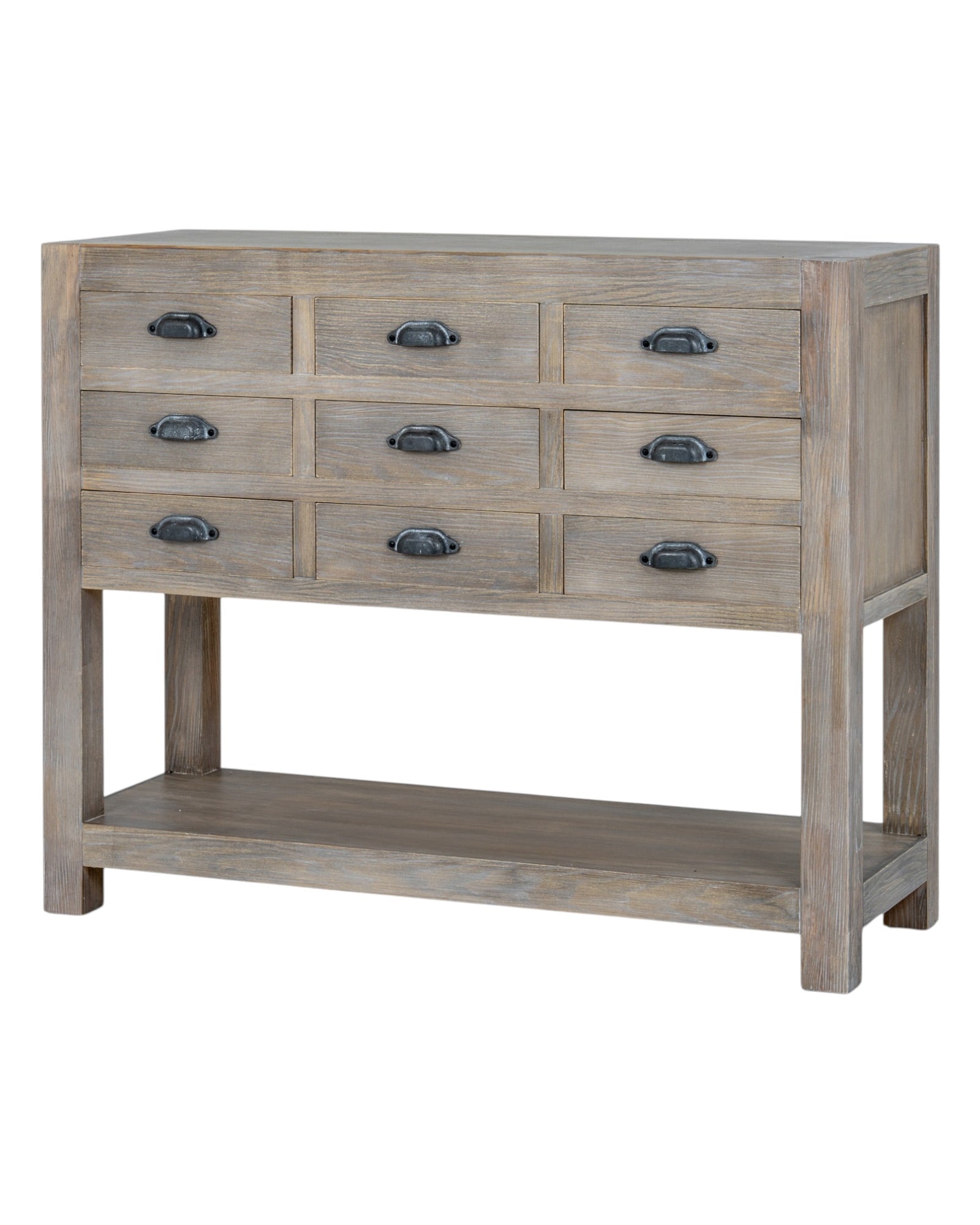Hill Interiors Haldon Collection 9-drawer chest with shelf, modern wooden furniture piece with ample storage and sleek design.