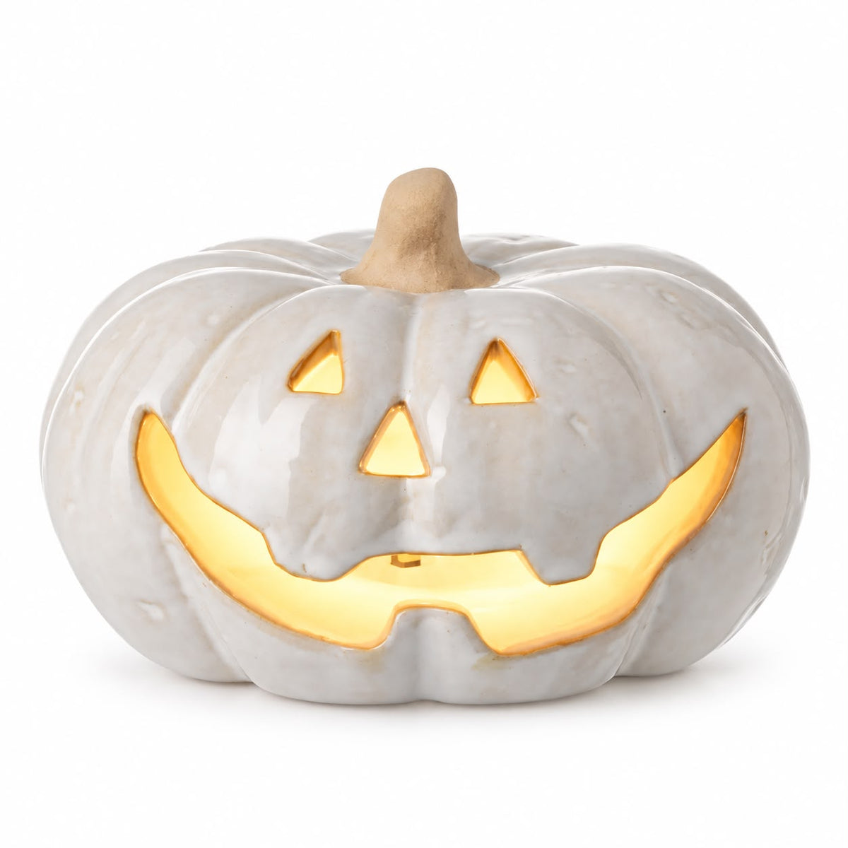 Neutral Ceramic LED Light Up Pumpkin Face