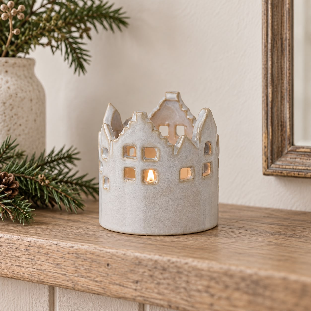 Round Ceramic House Tealight Candle Holder