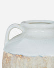 White and beige Thorne Amphora rustic vase with a textured surface, featuring a classic amphora shape and decorative handles.